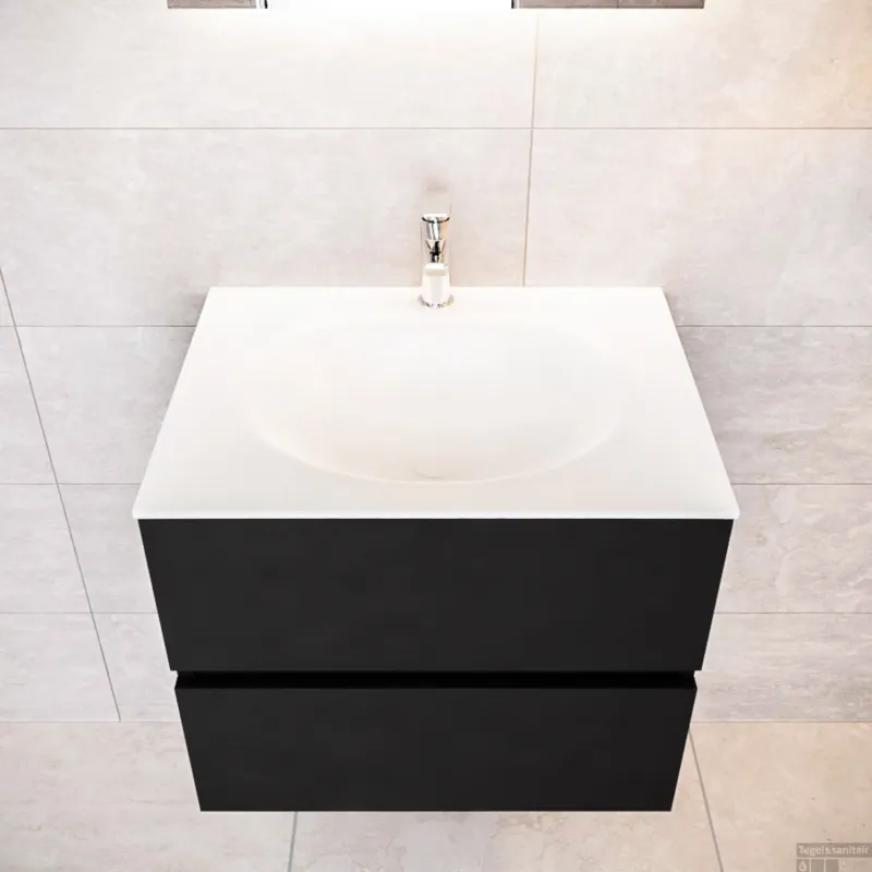 Beperkte Voorraad Badkamermeubel Solid Surface BWS Stockholm 60x45 cm Mat Zwart Urban (1 kraangat)