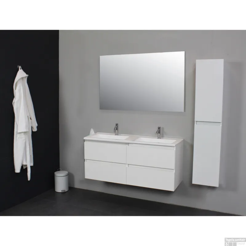 Shop Nu Badkamermeubel BWS Pepper Acryl Wastafel Incl Spiegel Twee Kraangaten 120x55x46 cm Wit