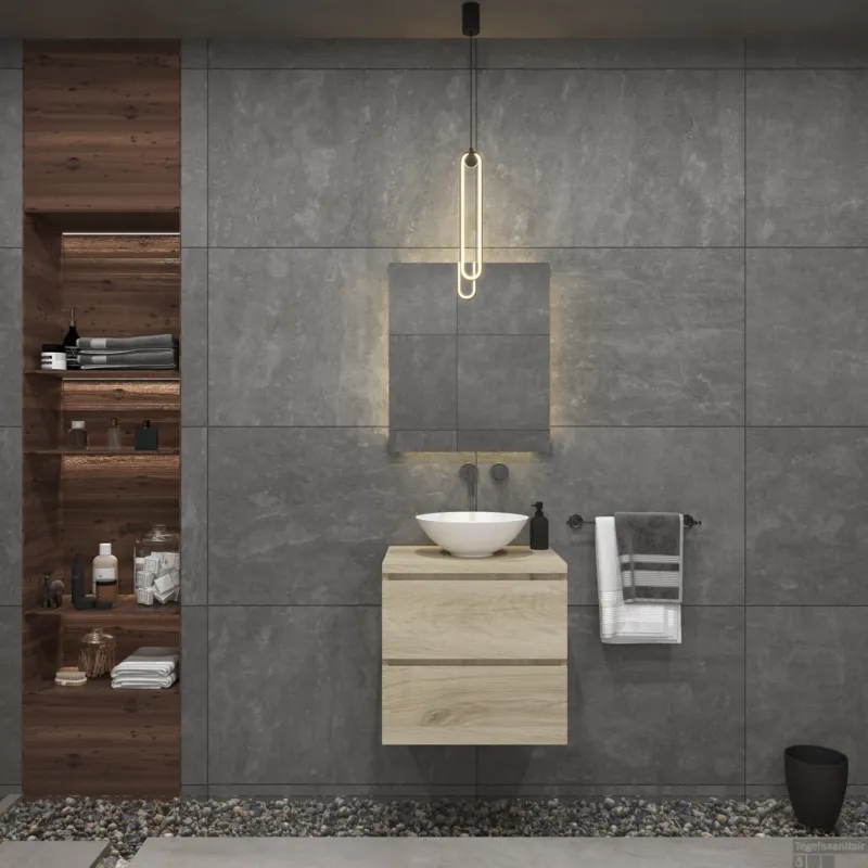 Badkamermeubelset Gliss Zeus 70 cm Licht Grijs Eiken Met Waskom Meest Verkocht
