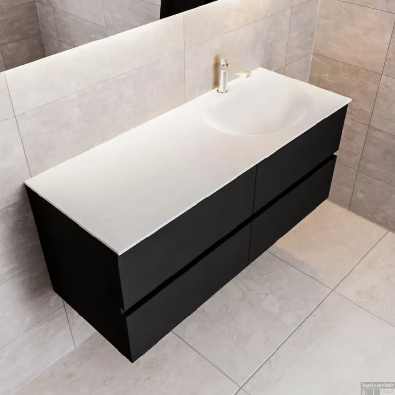 Bestseller Badkamermeubel Solid Surface BWS Stockholm 120x45 cm Mat Zwart Urban Rechts (1 kraangat, 4 lades)