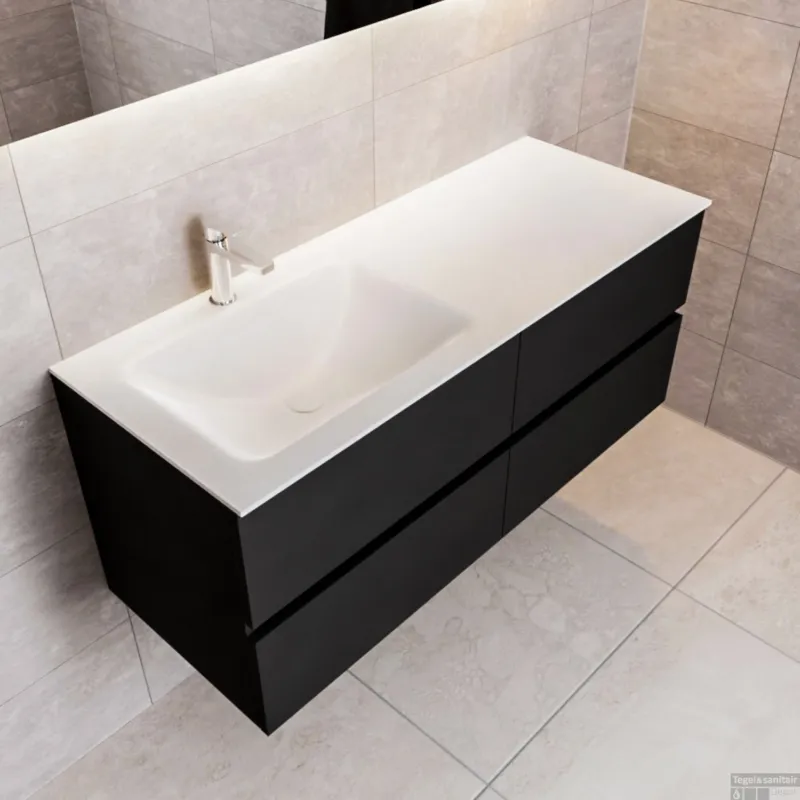 Badkamermeubel Solid Surface BWS Oslo 120x45 cm Mat Zwart Urban Links (1 kraangat, 4 lades) Dagaanbieding