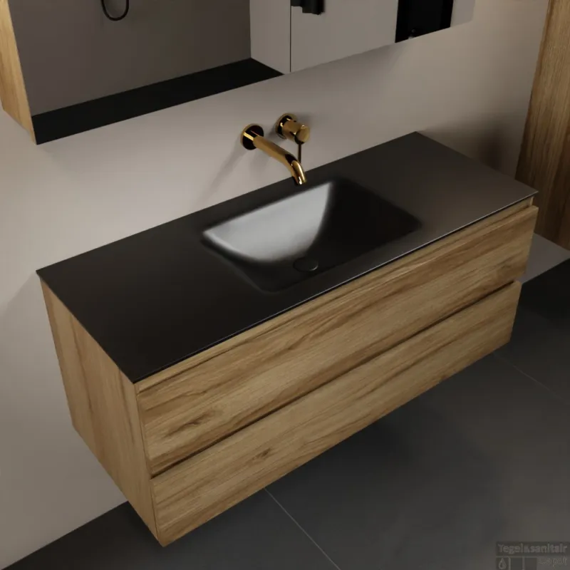 Favoriet MONDIAZ AIVY 120cm badmeubel Chai, wastafel Urban solid surface midden zonder kraangat met spiegelkast (AI-351621URBAN-NO - AI-M120CHMI - AI-C120CHMI)