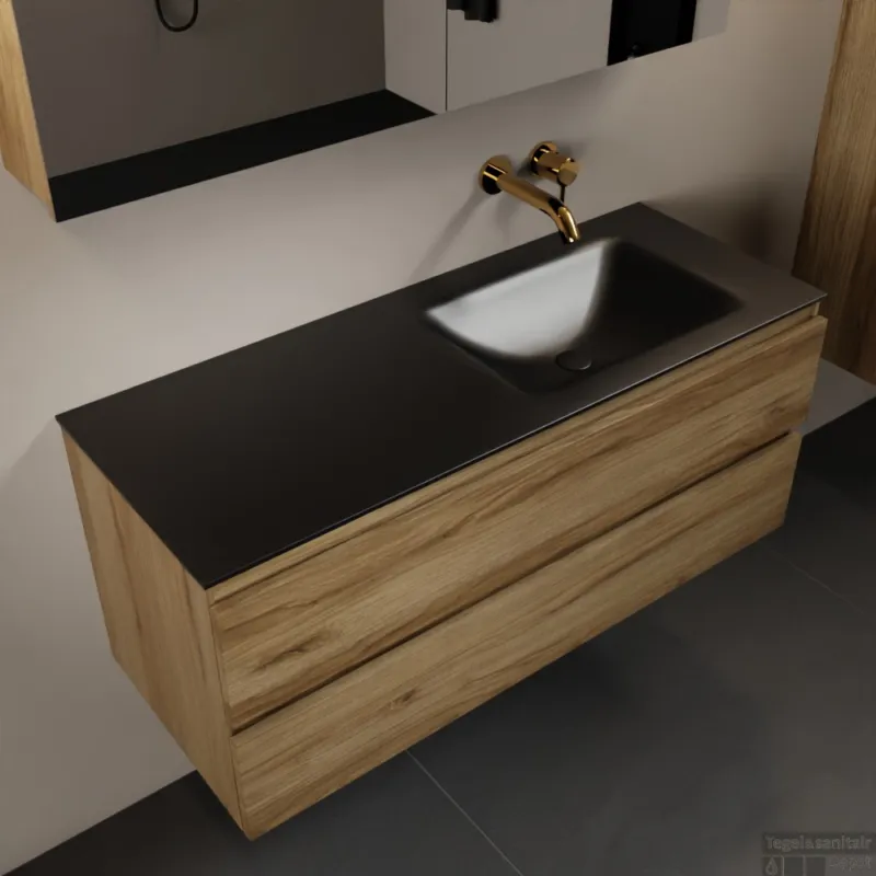 MONDIAZ AIVY 120cm badmeubel Chai, wastafel Urban solid surface rechts zonder kraangat met spiegelkast (AI-351641URBAN-NO - AI-M120CHRE - AI-C120CHMI) Goedkoop