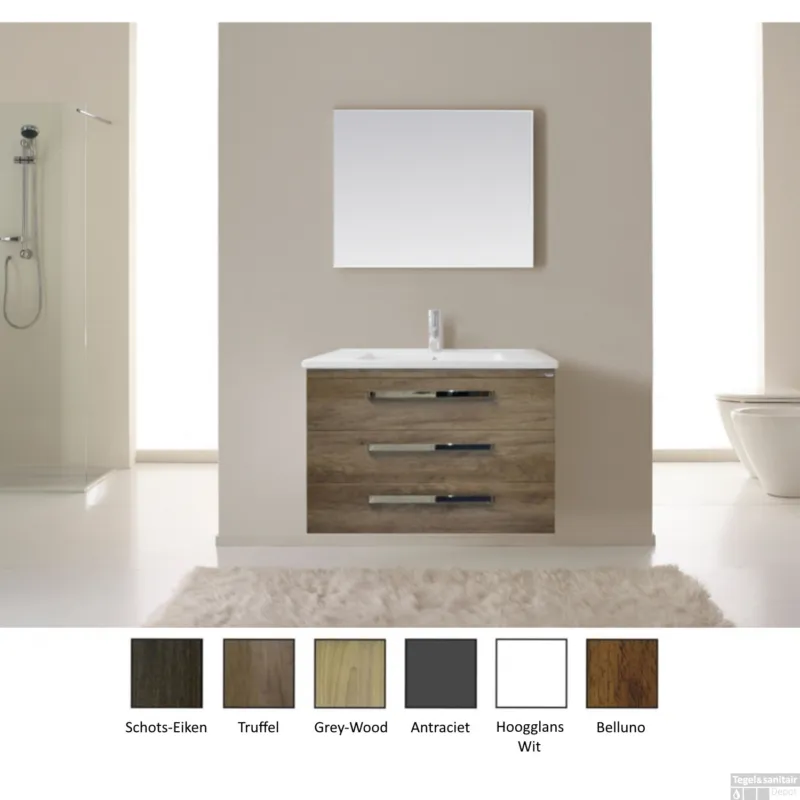 Premium Badkamermeubelset Sanicare Q10 3 Laden 80cm Schots-Eiken (spiegel optioneel)