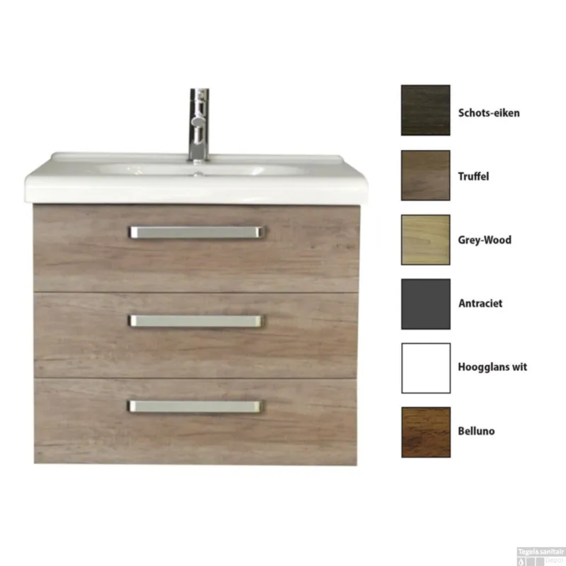 Badkamermeubelset Sanicare Q9 3 Laden 80cm Truffel (spiegel optioneel) Gratis Retour