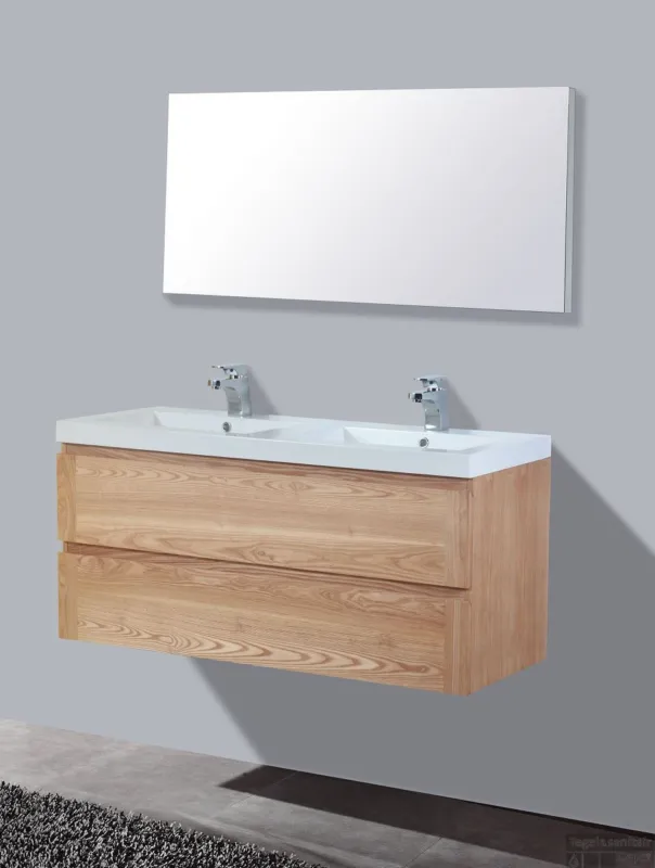 Badkamermeubelset Sanilux Trend Wood 120x47x50 cm 2 Kraangaten Massief Hout Gratis Retour