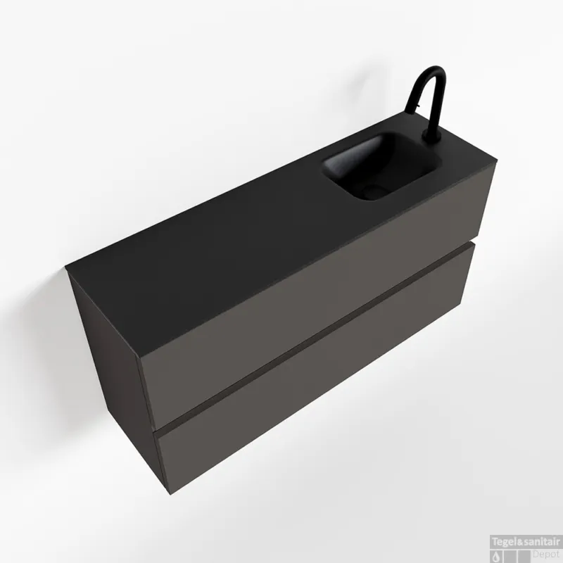 Superprijs MONDIAZ ADA 100cm toiletmeubel dark grey. LEX wastafel urban rechts 1 kraangat