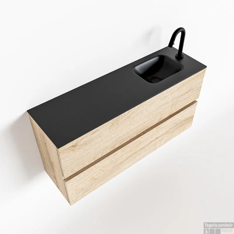 Superprijs MONDIAZ ADA 100cm toiletmeubel washed oak. LEX wastafel urban rechts 1 kraangat