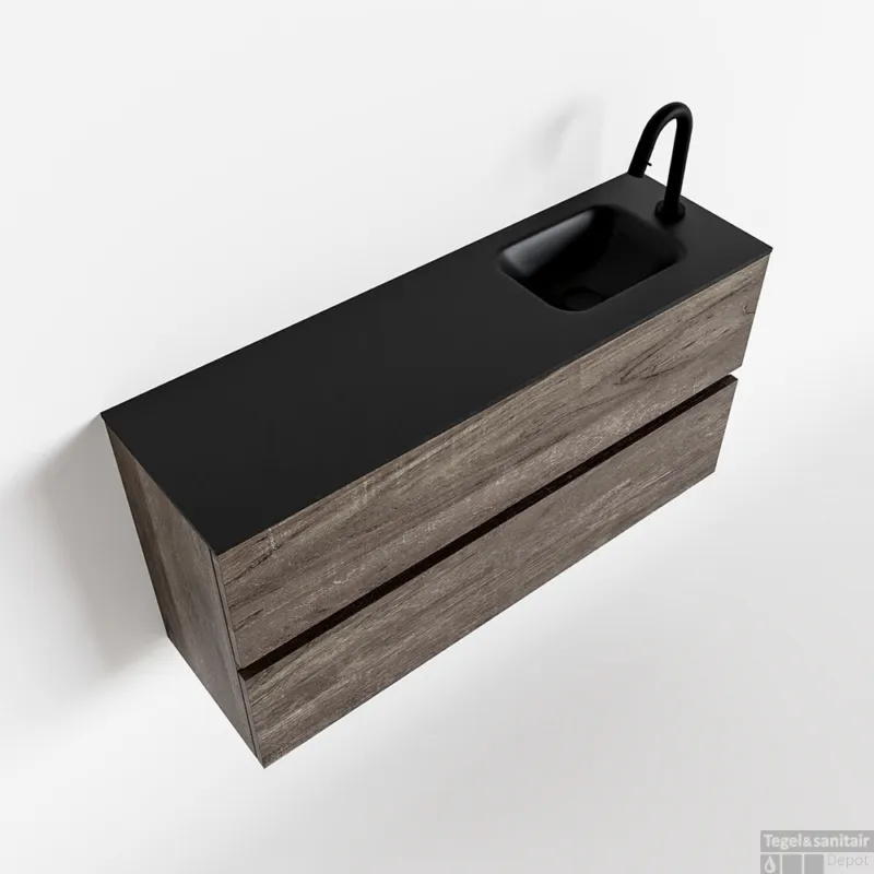 Direct Beschikbaar MONDIAZ ADA 100cm toiletmeubel dark brown. LEX wastafel urban rechts 1 kraangat
