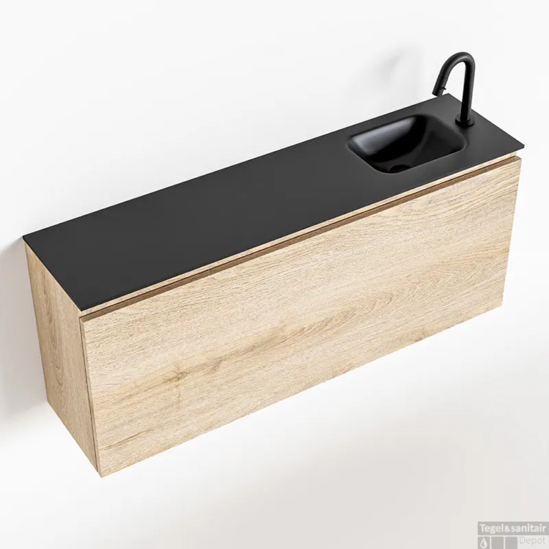 Express Levering MONDIAZ OLAN 120cm toiletmeubel washed_oak. LEX wastafel urban rechts 1 kraangat