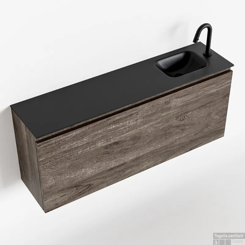 Dagaanbieding MONDIAZ OLAN 120cm toiletmeubel dark brown. LEX wastafel urban rechts 1 kraangat