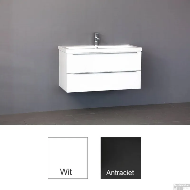 Seizoensaanbieding Badkamermeubelset Sanilux Senza Keramiek 100x47x50 cm Antraciet (1 of 2 kraangaten)