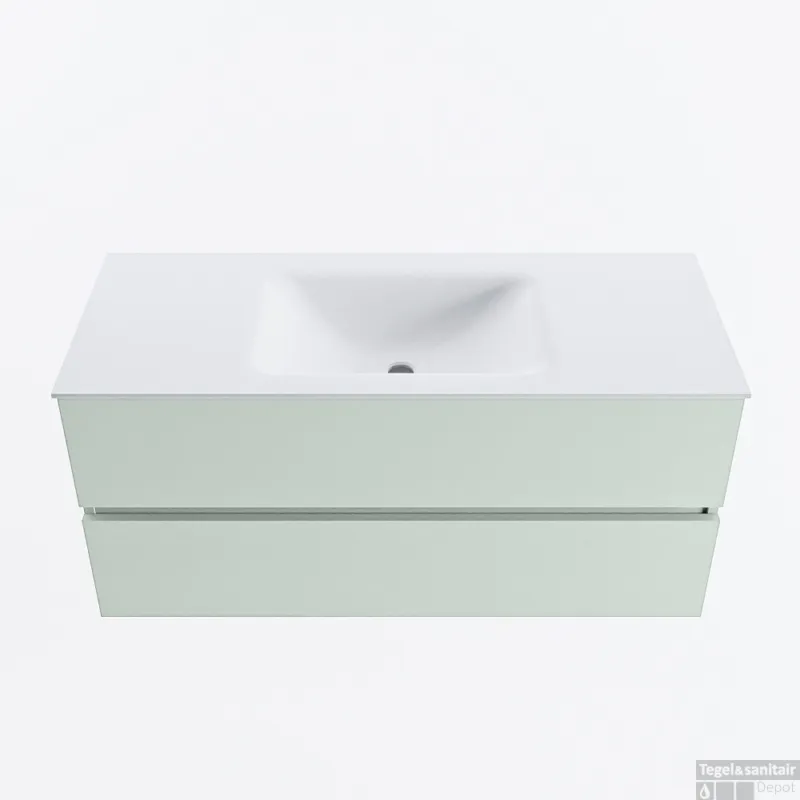 Flitsaanbieding MONDIAZ VICA 110cm badmeubel onderkast Greey 2 lades. Wastafel CLOUD midden zonder kraangat, kleur Talc.