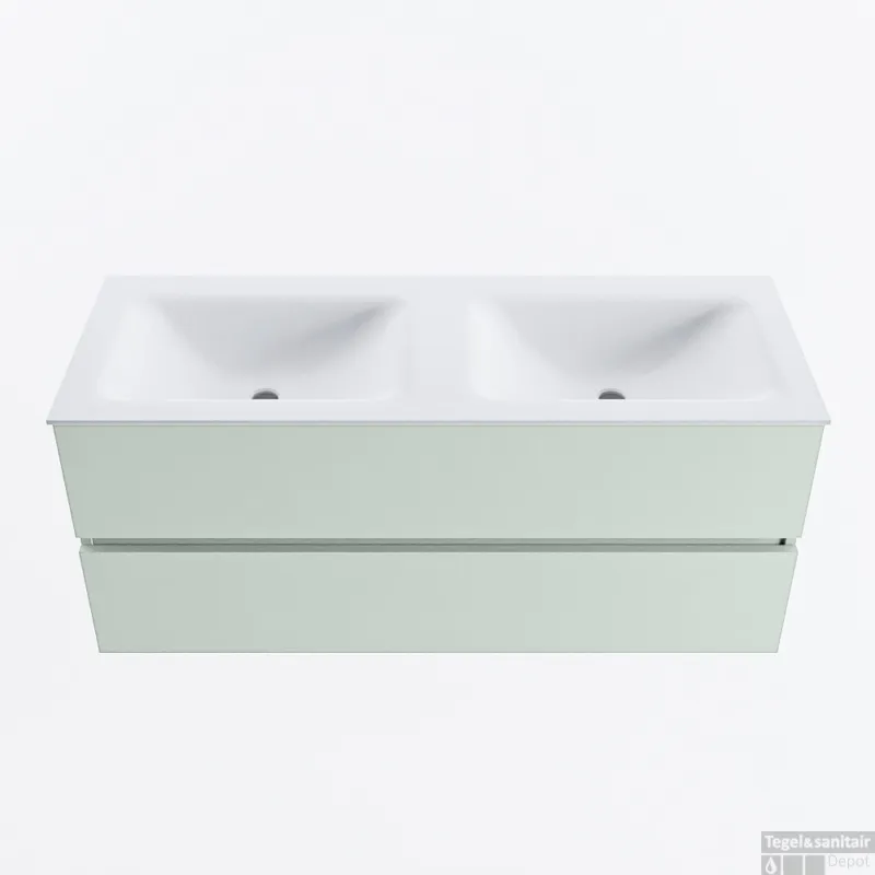 Express Levering MONDIAZ VICA 120cm badmeubel onderkast Greey 2 lades. Wastafel CLOUD dubbel 2 kraangaten, kleur Talc.