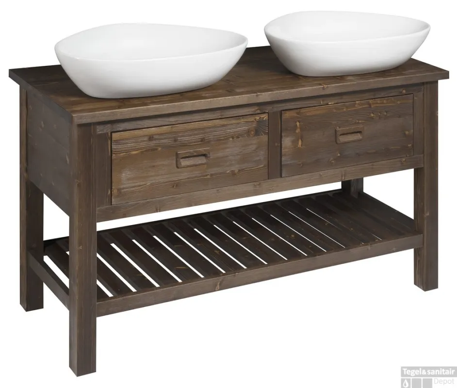 Aanbieding Wastafelkast Sapho Brand 130x73x50 cm Gebeitst Sparrenhout