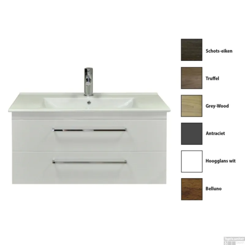 Shop Nu Badkamermeubelset Sanicare Q6 Twee Laden Chromen Greep 100 cm Belluno Eiken