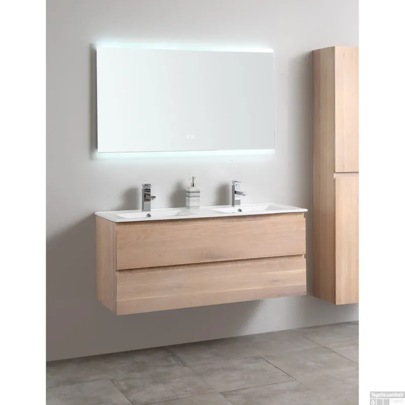 Bestseller Badkamermeubel Casajoy Boston 120x46x55cm Eiken Met Keramieken Wastafel Wit