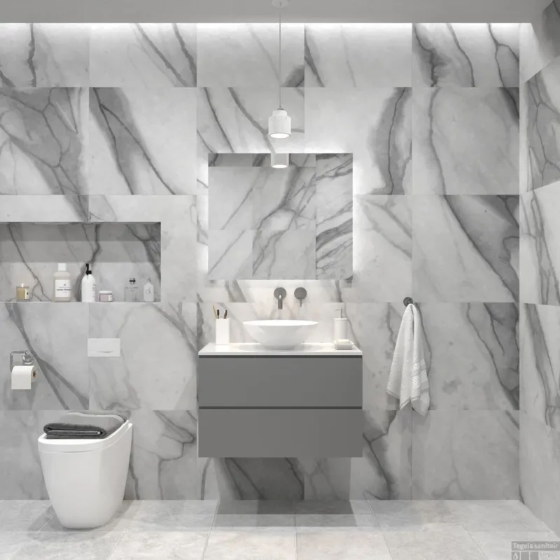 Exclusieve Aanbieding Badkamermeubelset Gliss Hermes 90 cm Beton Grijs Met Waskom