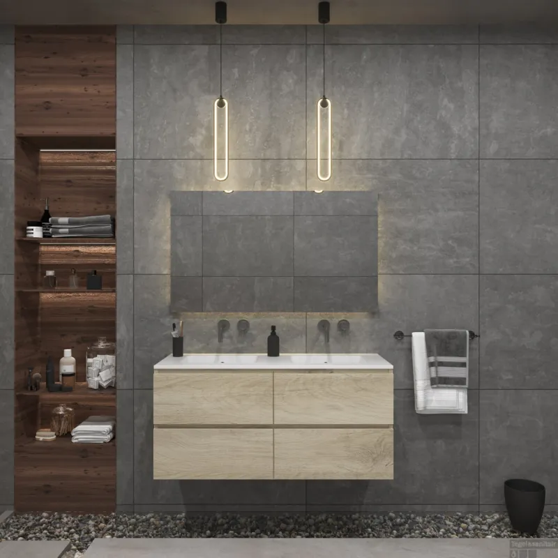 Badkamermeubelset Gliss Zeus 120 cm Licht Grijs Eiken Direct Verzonden