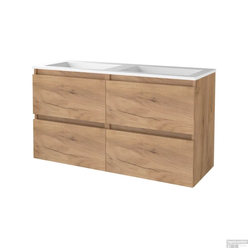 Badmeubelset BWS Salt 120x46cm Greeploos 4 Lades Met Wastafel Acryl Whisky Oak Favoriet