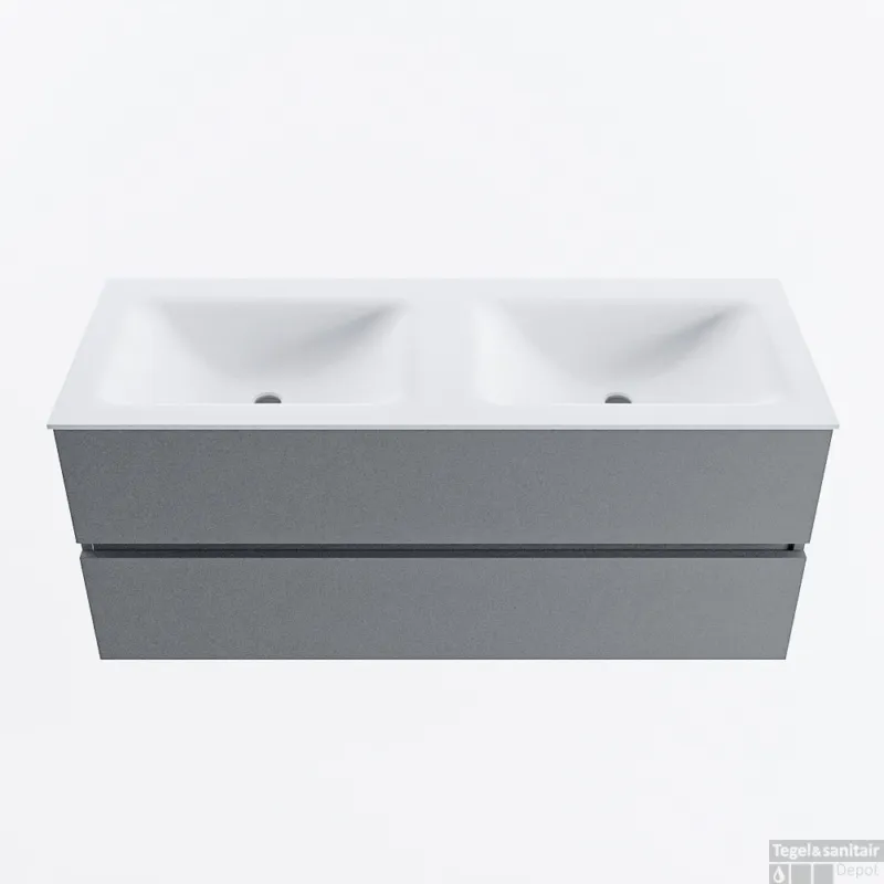 Dagaanbieding MONDIAZ VICA 120cm badmeubel onderkast Plata 2 lades. Wastafel CLOUD dubbel zonder kraangat, kleur Talc.
