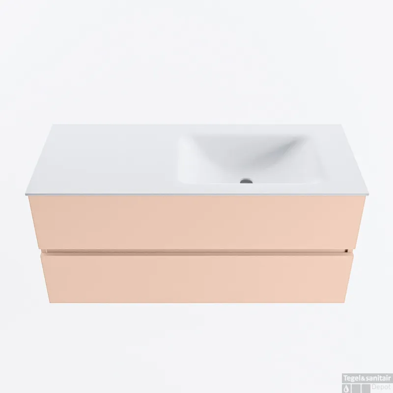Gratis Retour MONDIAZ VICA 110cm badmeubel onderkast Rosee 2 lades. Wastafel CLOUD rechts zonder kraangat, kleur Talc.