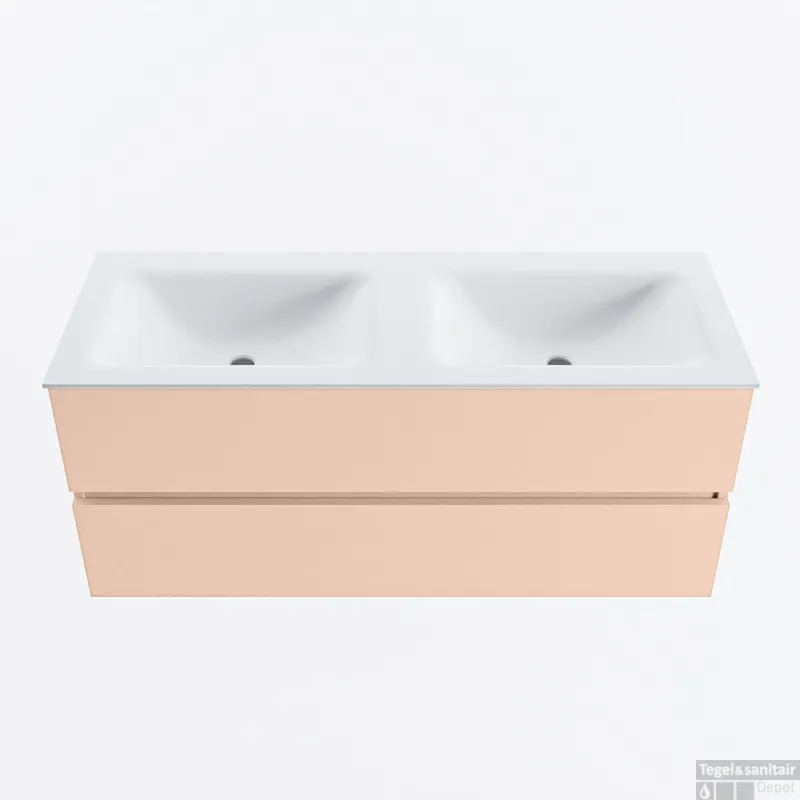 Alleen Vandaag MONDIAZ VICA 120cm badmeubel onderkast Rosee 2 lades. Wastafel CLOUD dubbel zonder kraangat, kleur Talc.