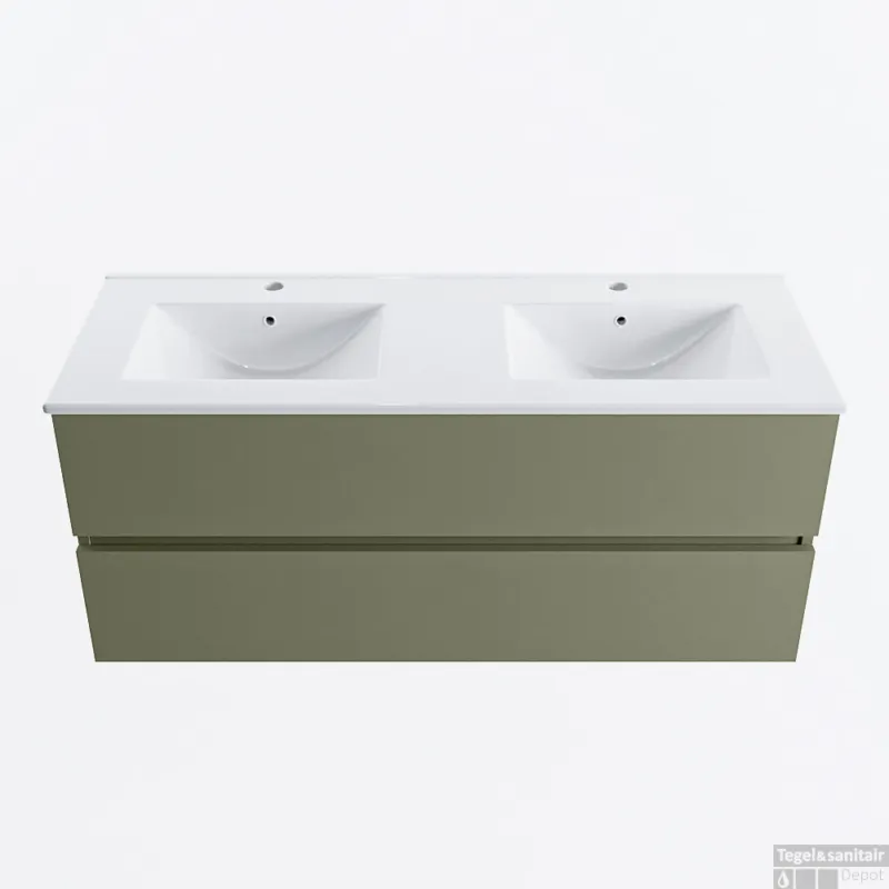 Nieuw MONDIAZ VICA 120cm badmeubel onderkast Army 2 lades. Wastafel DENIA dubbel 2 kraangaten, kleur Glanzend Wit.