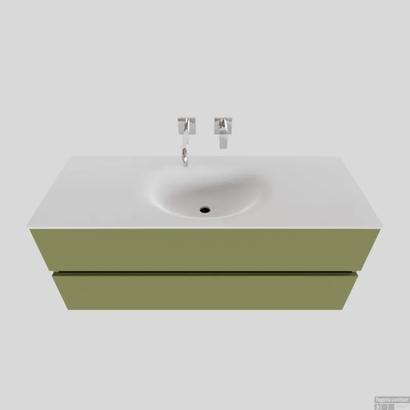 Badkamermeubel Solid Surface BWS Stockholm 120x46 cm Midden Mat Groen (zonder kraangat) Nieuw