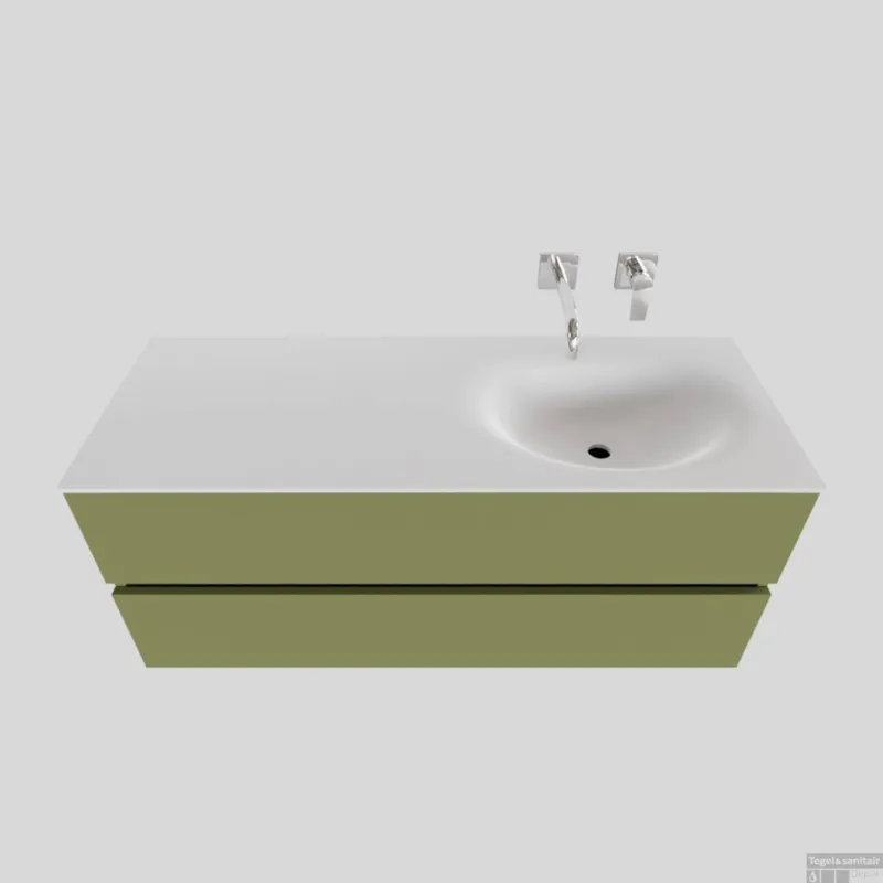 Badkamermeubel Solid Surface BWS Stockholm 120x46 cm Rechts Mat Groen (zonder kraangat) Lage Kosten