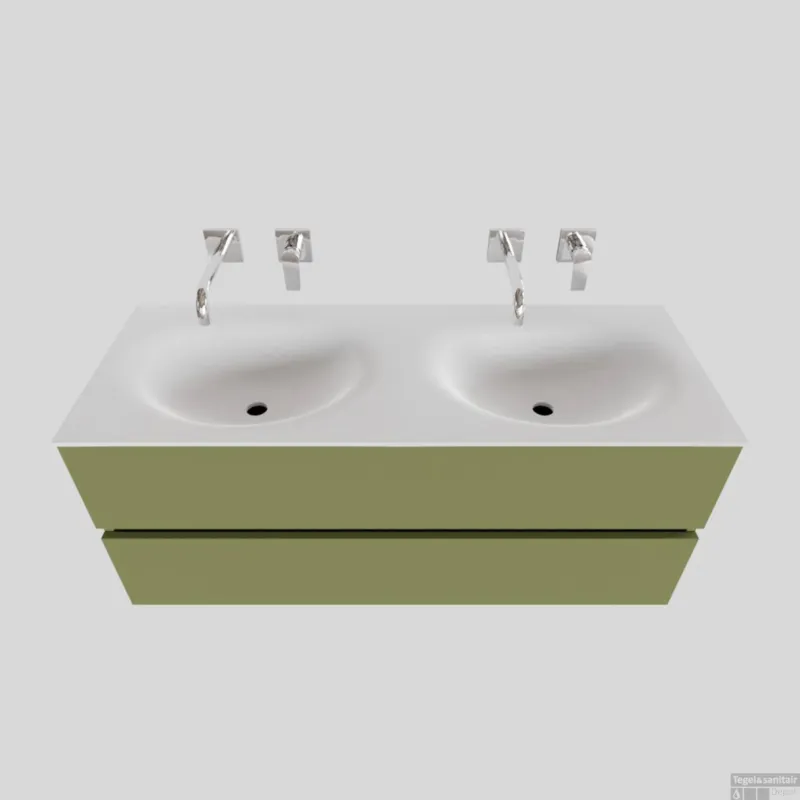 Beste Prijs Badkamermeubel Solid Surface BWS Stockholm 120x46 cm Dubbel Mat Groen (zonder kraangaten)