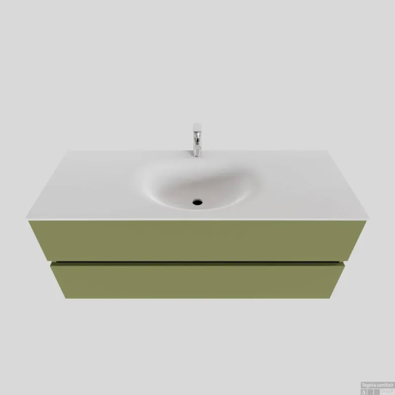 Veilige Betaling Badkamermeubel Solid Surface BWS Stockholm 120x46 cm Midden Mat Groen (met 1 kraangat)