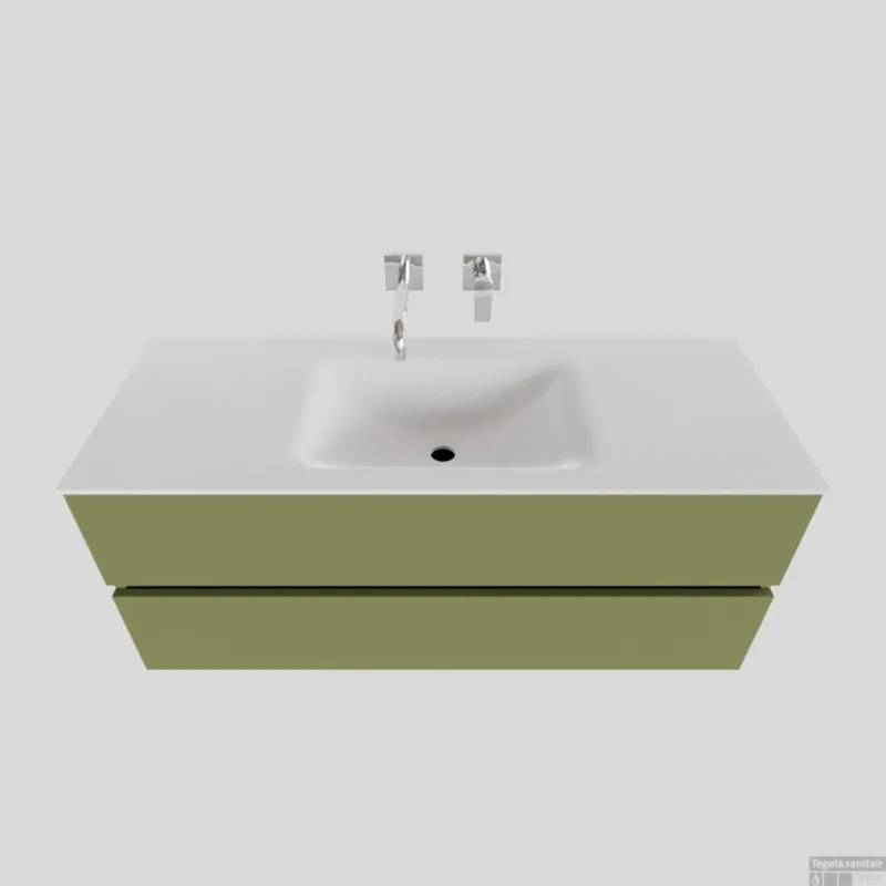 Dagaanbieding Badkamermeubel Solid Surface BWS Oslo 120x46 cm Midden Mat Groen (zonder kraangaten)