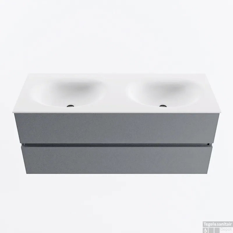 Seizoensaanbieding MONDIAZ VICA 120cm badmeubel onderkast Plata 2 lades. Wastafel MOON dubbel zonder kraangat, kleur Talc.