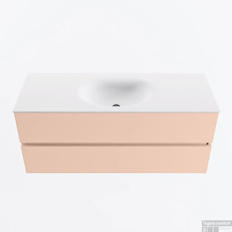 Direct Verzonden MONDIAZ VICA 120cm badmeubel onderkast Rosee 2 lades. Wastafel MOON midden zonder kraangat, kleur Talc.
