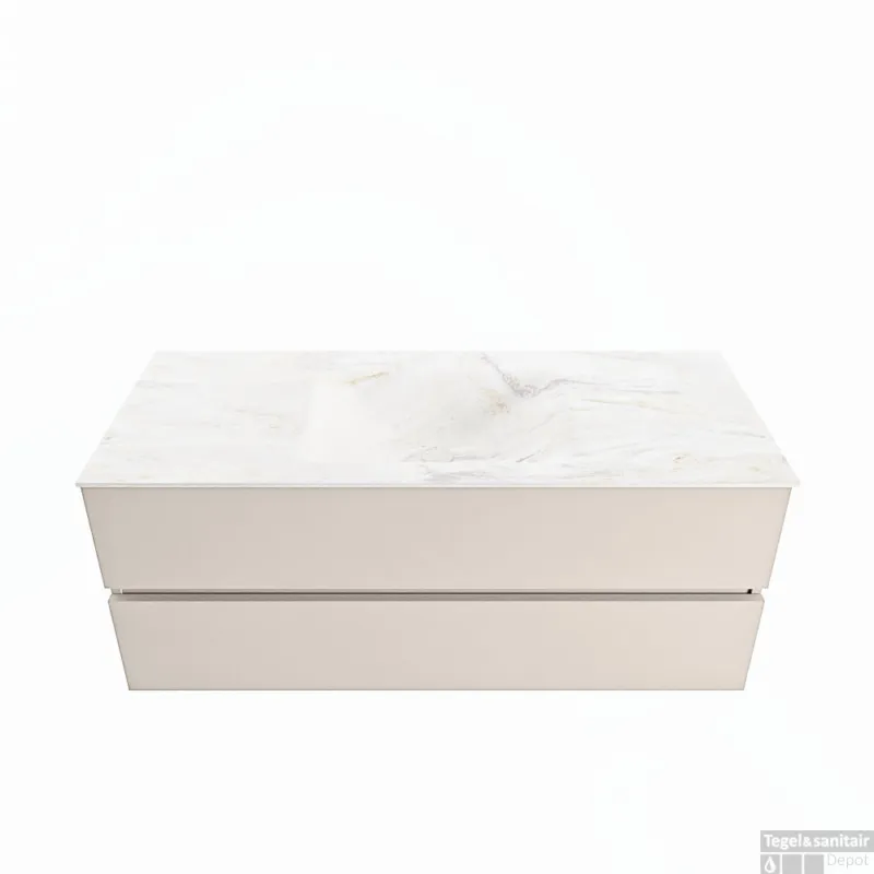 MONDIAZ VICA-DLUX 120cm badmeubel onderkast Linen 2 lades. Inbouw wastafel CLOUD midden 1 kraangat, kleur Ostra. Shop Nu