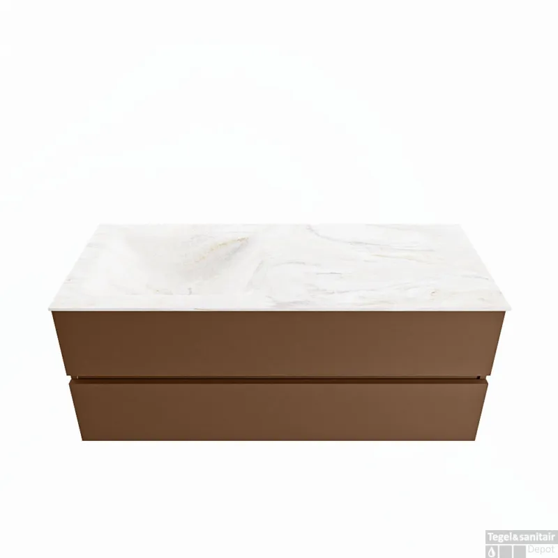 MONDIAZ VICA-DLUX 120cm badmeubel onderkast Rust 2 lades. Inbouw wastafel CLOUD links 1 kraangat, kleur Ostra. Gratis Retour