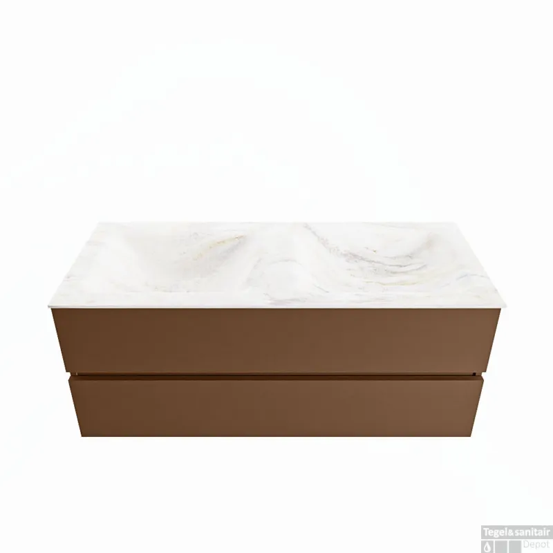 Hete Deal MONDIAZ VICA-DLUX 120cm badmeubel onderkast Rust 2 lades. Inbouw wastafel CLOUD dubbel 2 kraangaten, kleur Ostra.