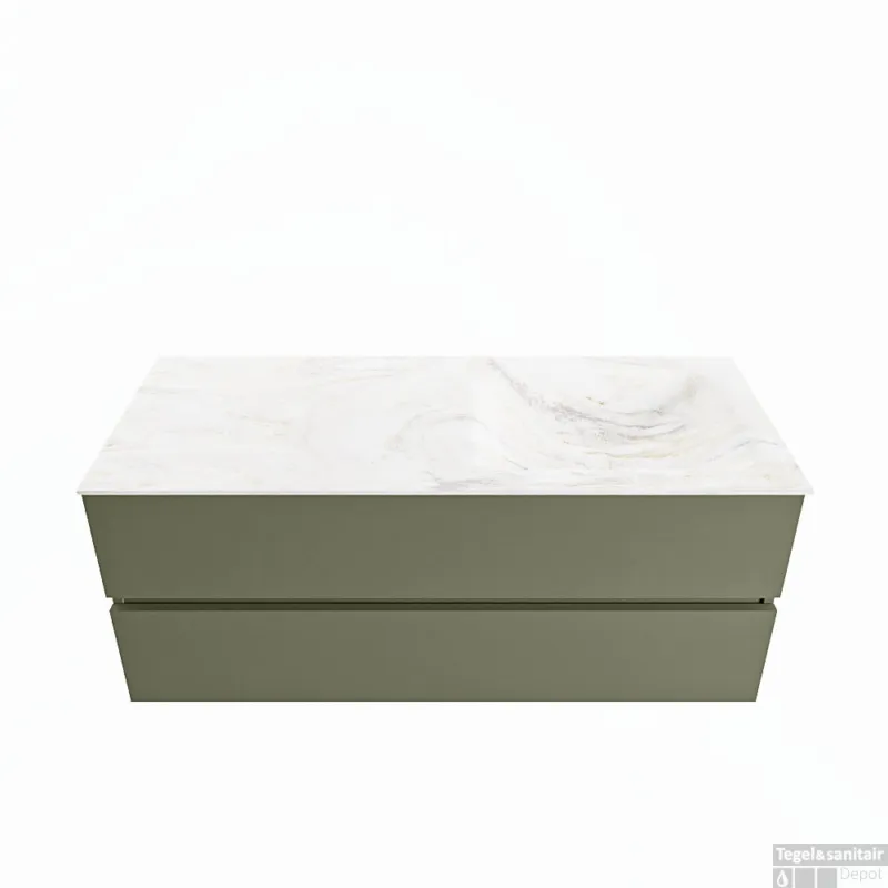 Nu Kopen MONDIAZ VICA-DLUX 120cm badmeubel onderkast Army 2 lades. Inbouw wastafel CLOUD rechts 1 kraangat, kleur Ostra.