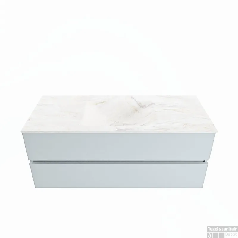 Flitsaanbieding MONDIAZ VICA-DLUX 120cm badmeubel onderkast Clay 2 lades. Inbouw wastafel CLOUD midden zonder kraangat, kleur Ostra.