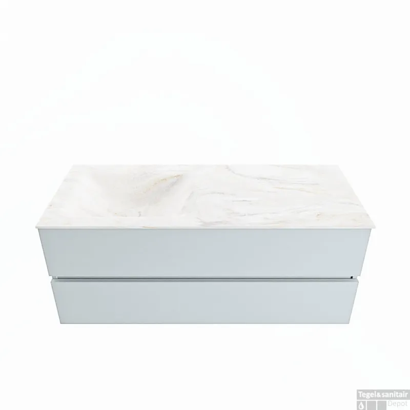 Actieprijs MONDIAZ VICA-DLUX 120cm badmeubel onderkast Clay 2 lades. Inbouw wastafel CLOUD links 1 kraangat, kleur Ostra.