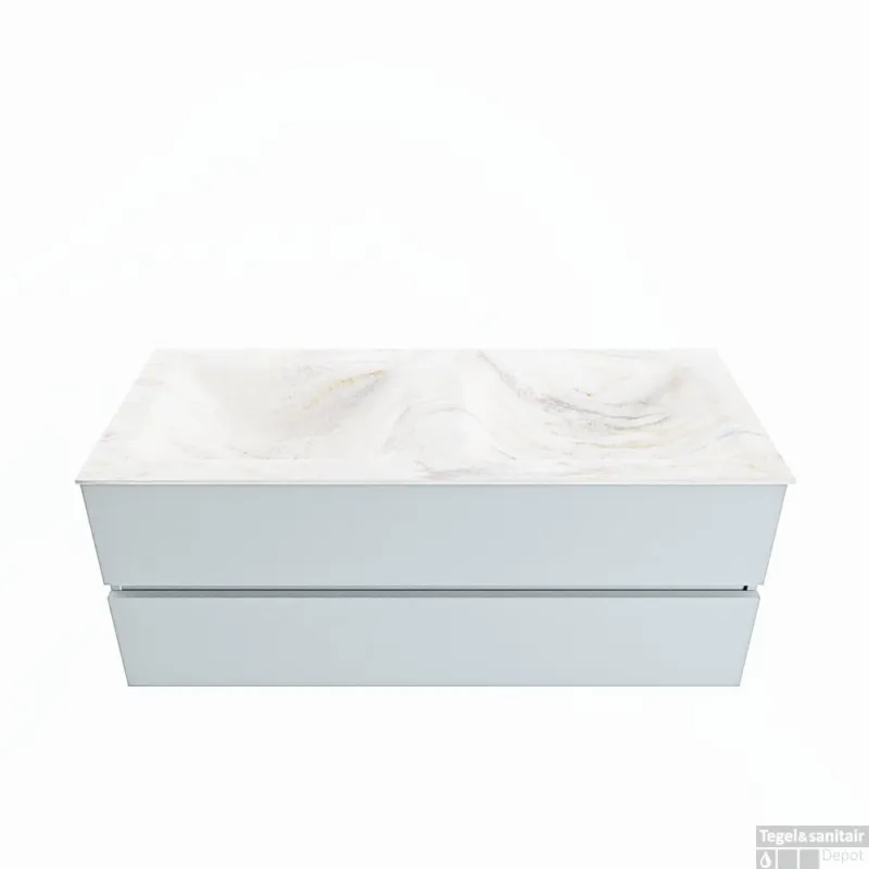 Shop Nu MONDIAZ VICA-DLUX 120cm badmeubel onderkast Clay 2 lades. Inbouw wastafel CLOUD dubbel 2 kraangaten, kleur Ostra.