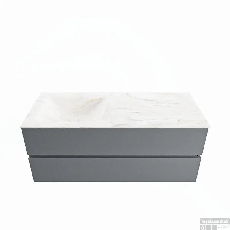 Rechtstreeks Van De Fabrikant MONDIAZ VICA-DLUX 120cm badmeubel onderkast Plata 2 lades. Inbouw wastafel CLOUD links zonder kraangat, kleur Ostra.