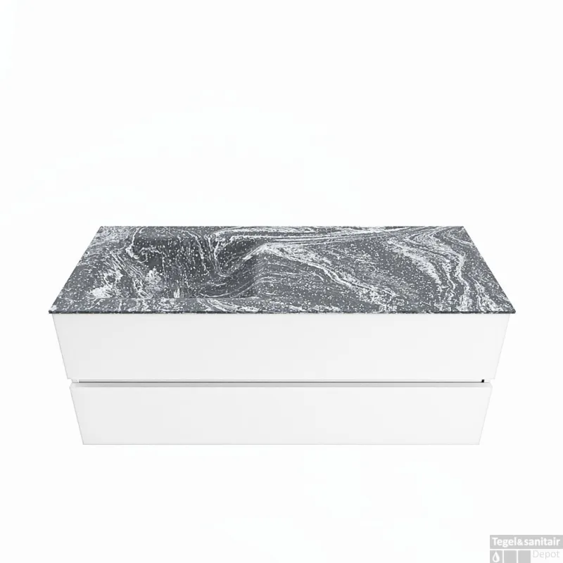 Nu Kopen MONDIAZ VICA-DLUX 120cm badmeubel onderkast Talc 2 lades. Inbouw wastafel CLOUD links zonder kraangat, kleur Lava.