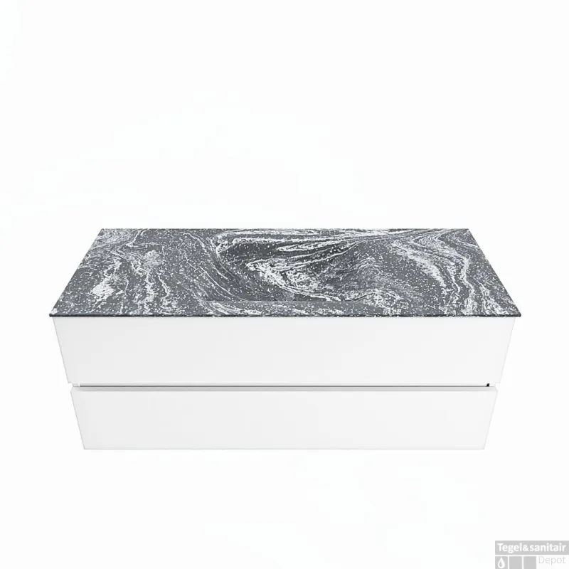 Bestseller MONDIAZ VICA-DLUX 120cm badmeubel onderkast Talc 2 lades. Inbouw wastafel CLOUD midden 1 kraangat, kleur Lava.