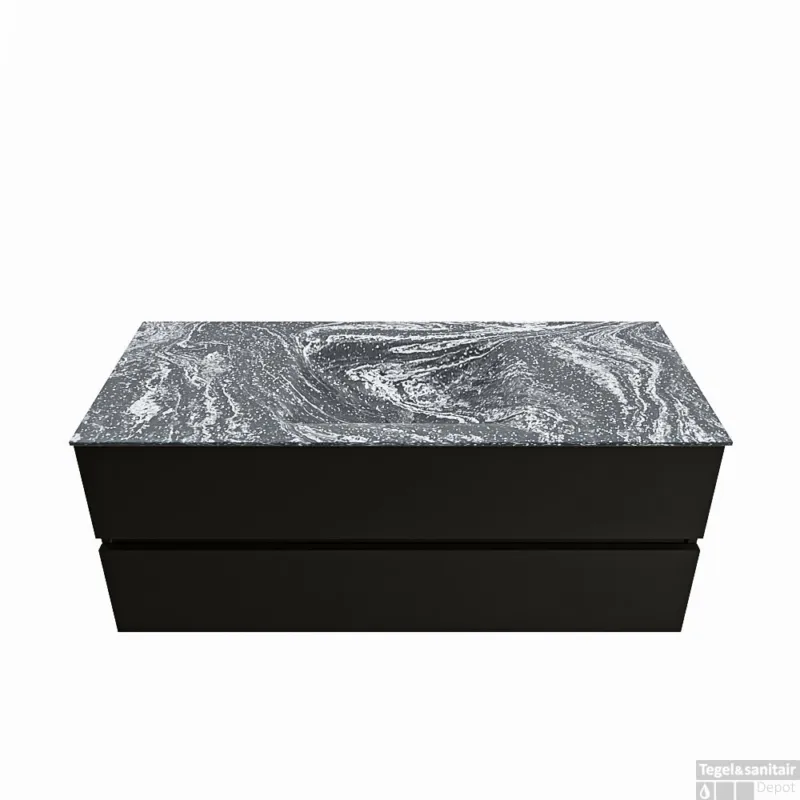 Fabrieksprijs MONDIAZ VICA-DLUX 120cm badmeubel onderkast Urban 2 lades. Inbouw wastafel CLOUD midden zonder kraangat, kleur Lava.