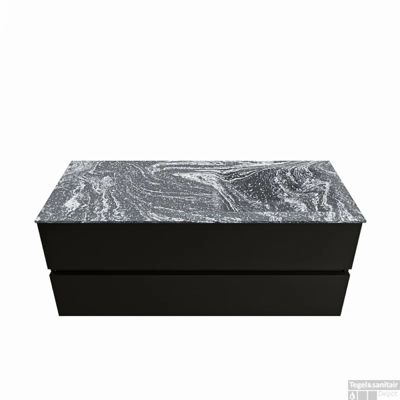 MONDIAZ VICA-DLUX 120cm badmeubel onderkast Urban 2 lades. Inbouw wastafel CLOUD rechts zonder kraangat, kleur Lava. Direct Verzonden
