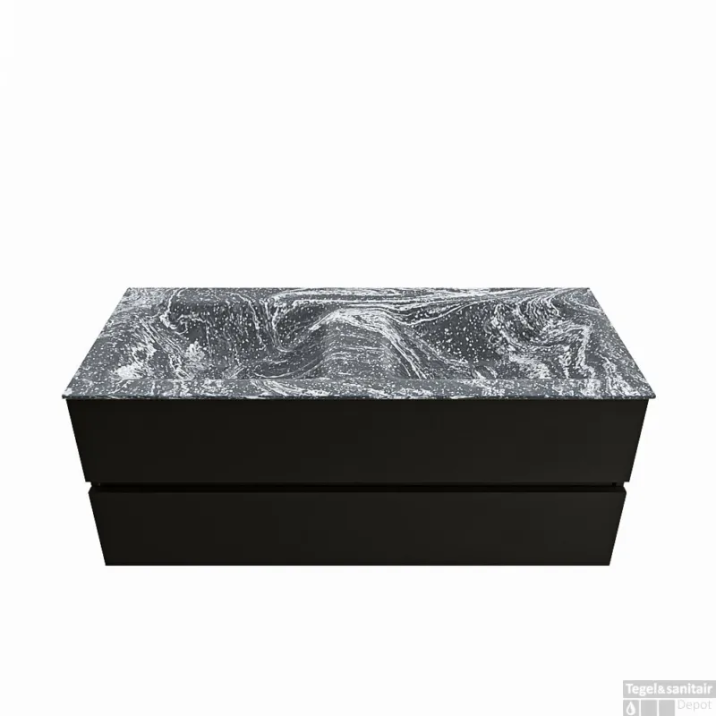 MONDIAZ VICA-DLUX 120cm badmeubel onderkast Urban 2 lades. Inbouw wastafel CLOUD dubbel zonder kraangat, kleur Lava. Fabrieksprijs