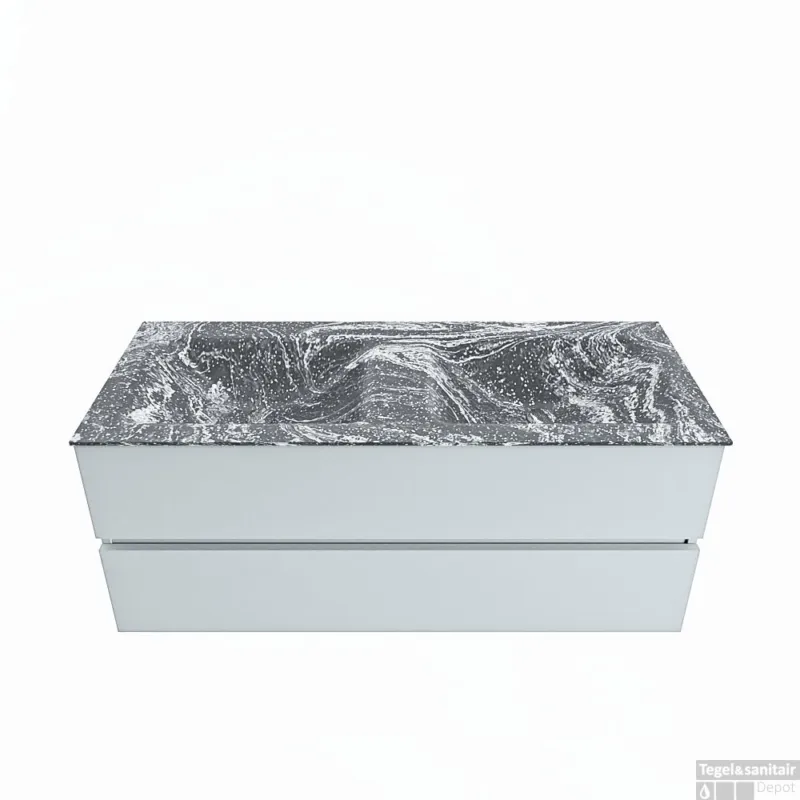 Gratis Retour MONDIAZ VICA-DLUX 120cm badmeubel onderkast Clay 2 lades. Inbouw wastafel CLOUD dubbel 2 kraangaten, kleur Lava.