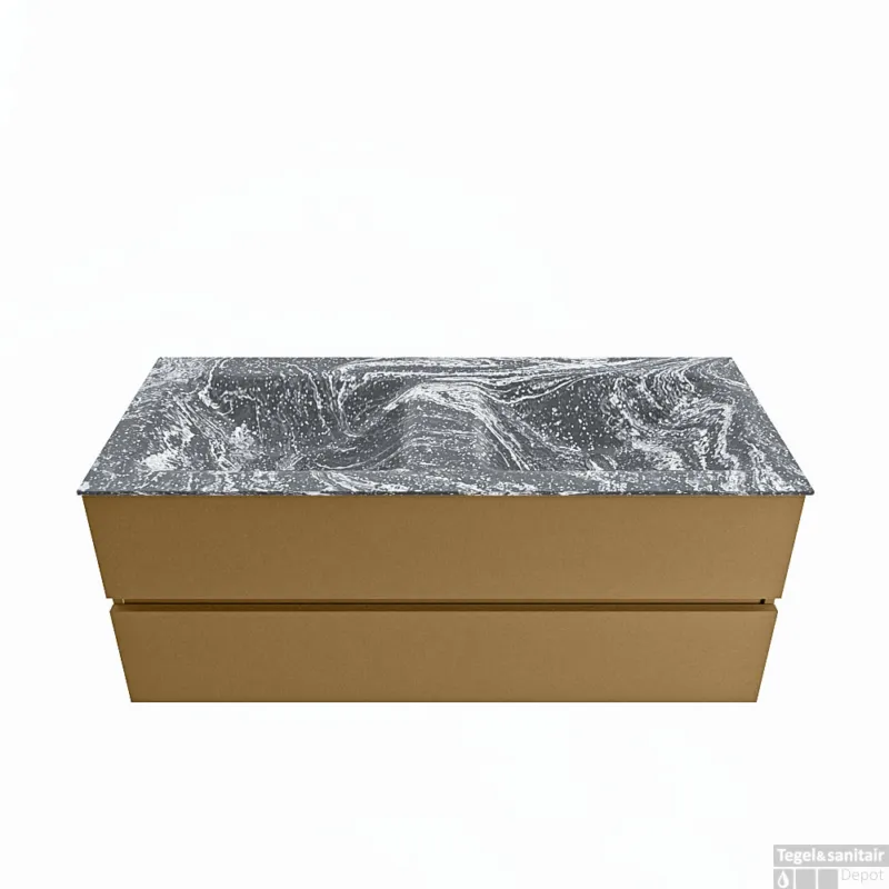 Superprijs MONDIAZ VICA-DLUX 120cm badmeubel onderkast Oro 2 lades. Inbouw wastafel CLOUD dubbel zonder kraangat, kleur Lava.